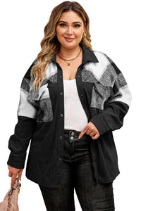 Plaid Patchwork Plus Size Corduroy Shacket - KaleaBoutique.com