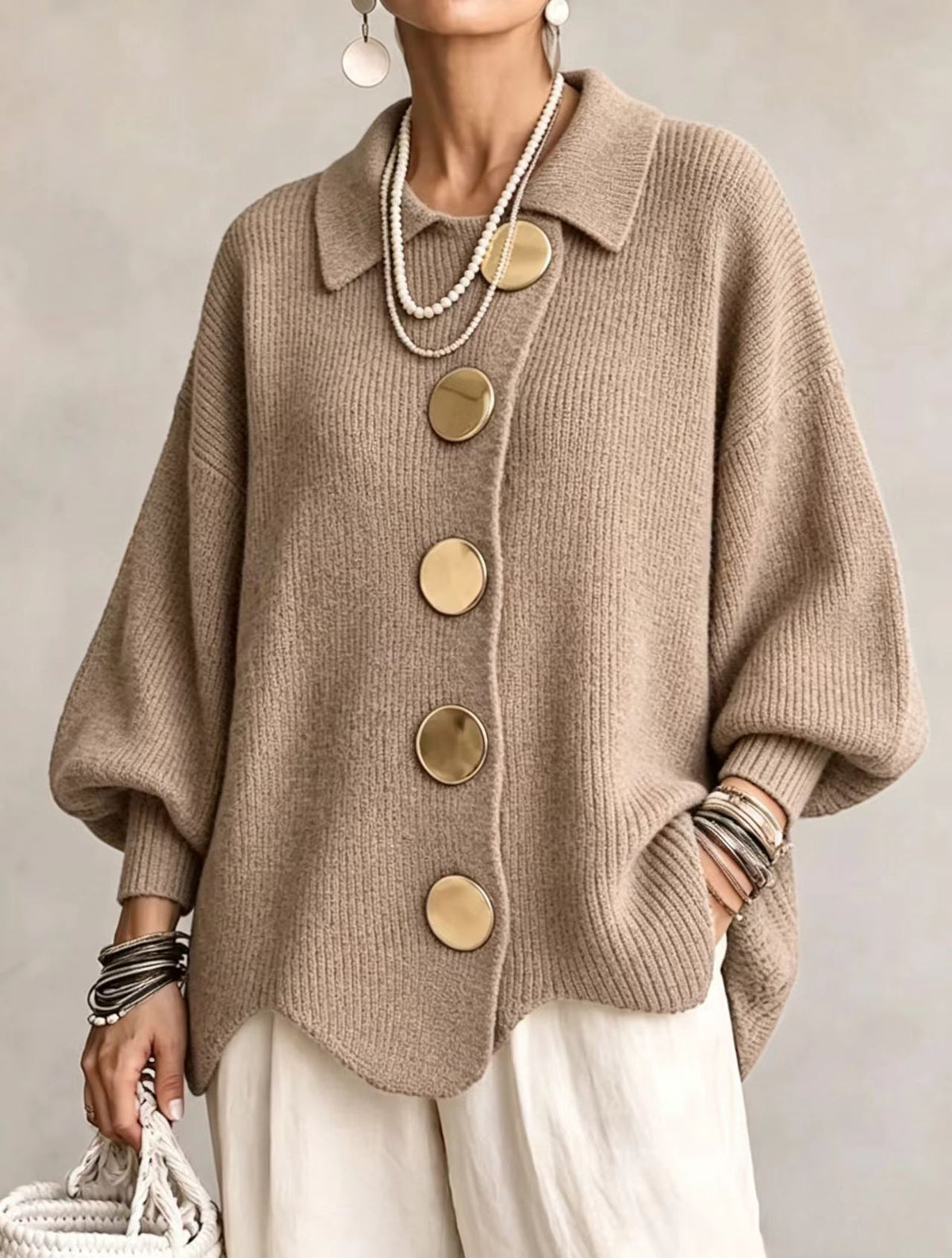 Button-down Cardigan Women's Fall Winter Lapel Button Knitted Jacket Long Sleeve Loose Fit Sweater Outerwear - KaleaBoutique.com