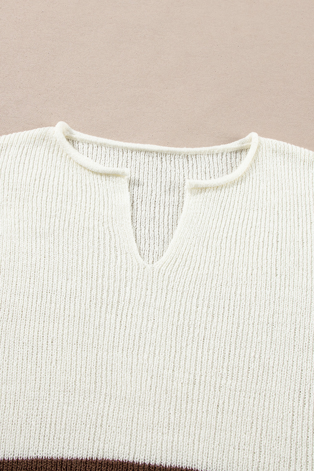KaleaBoutique Stylish Brown Striped Accent Notched V Neck Cropped Sweater T Shirt - KaleaBoutique.com
