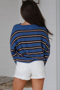 KaleaBoutique Comfortable Striped Drop Shoulder Button Cardigan - KaleaBoutique.com