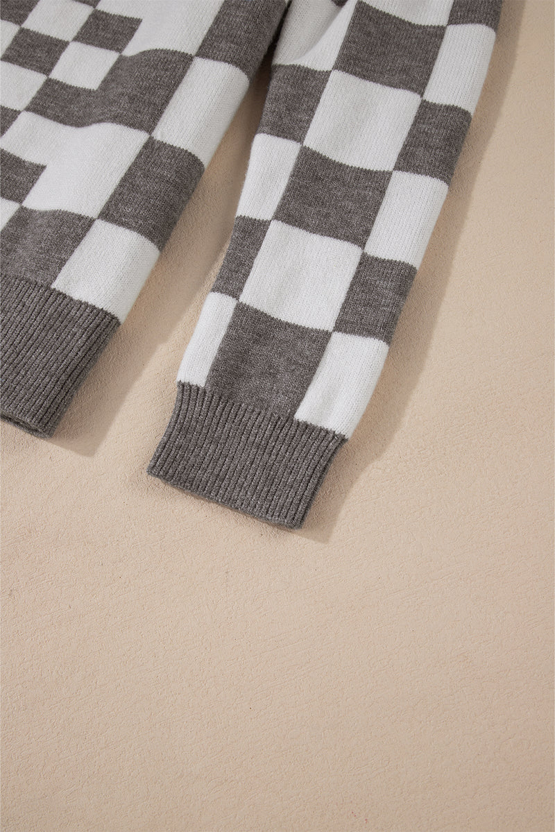 KaleaBoutique Checkered Print Drop Shoulder Round Neck Sweater - KaleaBoutique.com