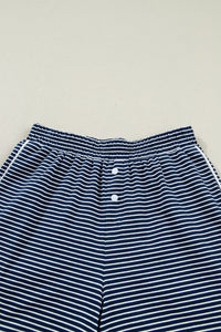 KaleaBoutique Stylish Blue Drop Shoulder Round Neck Long Sleeve Tee and Buttoned Shorts 2pcs Lounge Set - KaleaBoutique.com