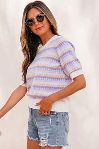 KaleaBoutique Comfortable Abstract Striped Knit Short Sleeve Sweater - KaleaBoutique.com