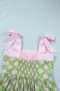 KaleaBoutique Stylish Floral Print Striped Detail Knot Straps Maxi Dress - KaleaBoutique.com
