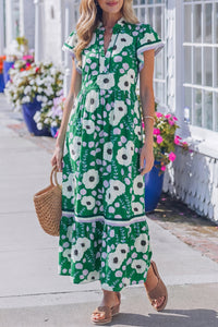 KaleaBoutique Stylish V Neck Ruffled Short Sleeve Flower Maxi Dress - KaleaBoutique.com