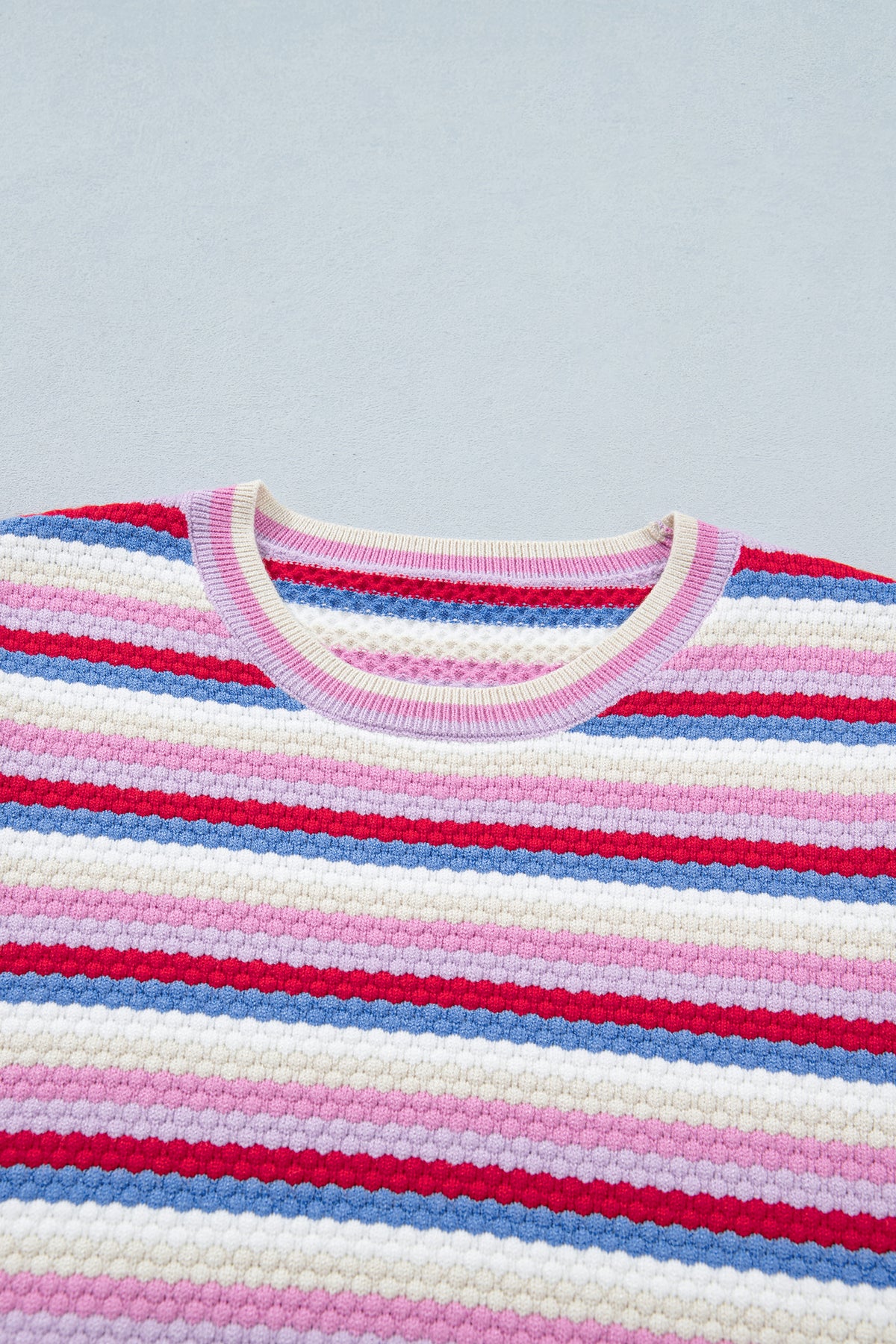 KaleaBoutique Stylish Textured Stripes Knit Short Sleeve Sweater - KaleaBoutique.com