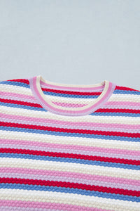 KaleaBoutique Stylish Textured Stripes Knit Short Sleeve Sweater - KaleaBoutique.com