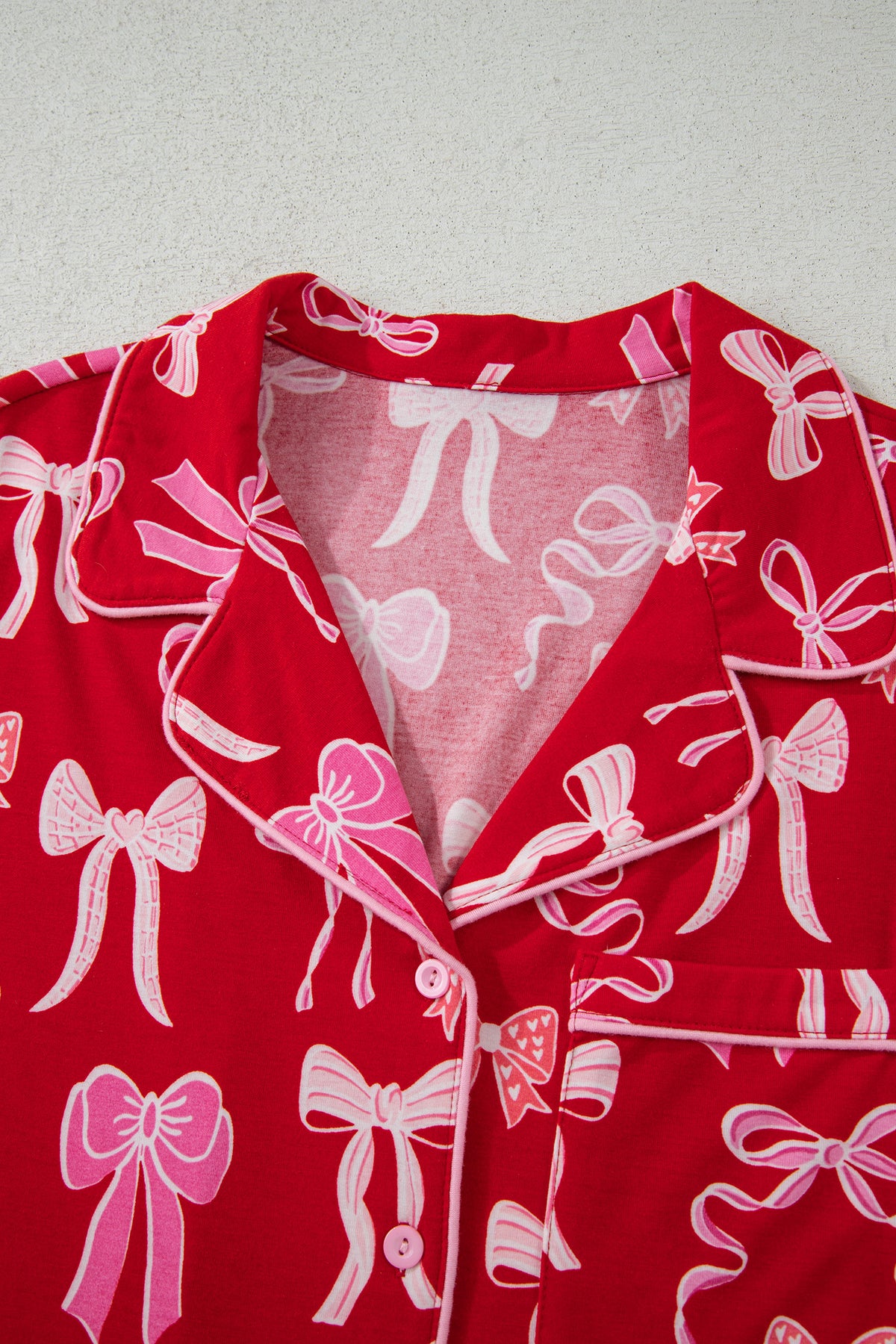 KaleaBoutique Stylish Sweet Bow Print Ruffled Short Sleeve Shirt Shorts 2pcs Pajama Set - KaleaBoutique.com