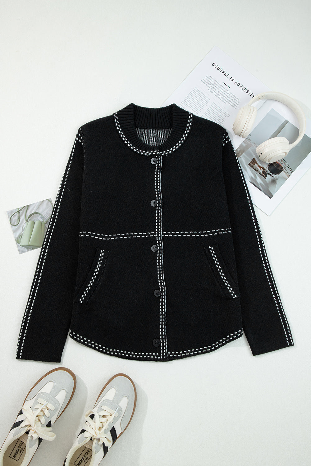 KaleaBoutique Stylish Contrast Trim Button up Sweater Cardigan - KaleaBoutique.com