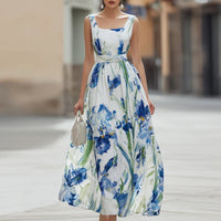 Casual Beach Vacation Boat-neck Sleeveless Printed Dress - KaleaBoutique.com