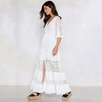 Ladies Cotton And Lace V-neck Beach Dress - KaleaBoutique.com