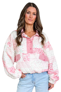 KaleaBoutique Stylish Floral Quilted Half Button Pocketed Pullover Sweatshirt - KaleaBoutique.com