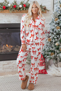 KaleaBoutique Stylish Christmas Bow Print Long 2pcs Pajama Set - KaleaBoutique.com