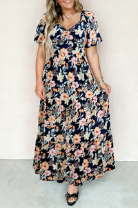 KaleaBoutique Comfortable Short Sleeve Smocked Detail High Waist Floral Maxi Dress - KaleaBoutique.com
