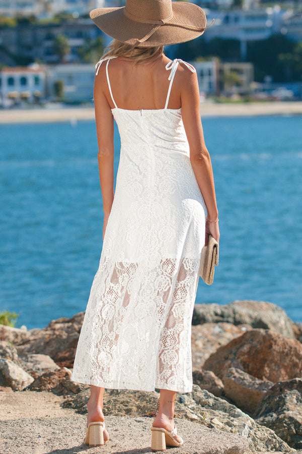 KaleaBoutique Stylish Tie Spaghetti Straps Floral Lace Overlay Long Dress - KaleaBoutique.com