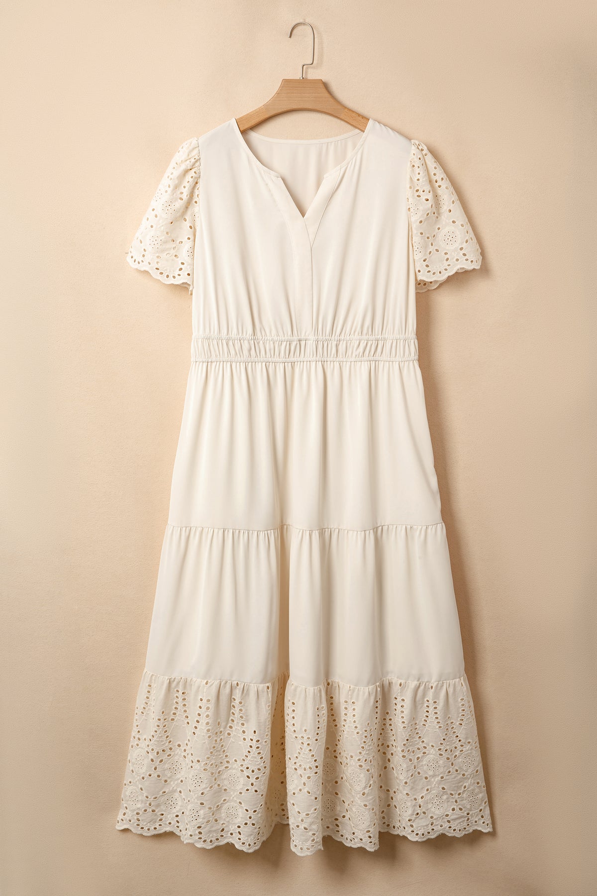 Apricot Plus Size V-Neck Eyelet Embroidered Maxi Dress - KaleaBoutique.com