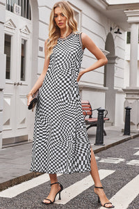 KaleaBoutique Stylish Beautiful Leopard Checkered Double Printed Reversible Sleeveless Long Dress - KaleaBoutique.com