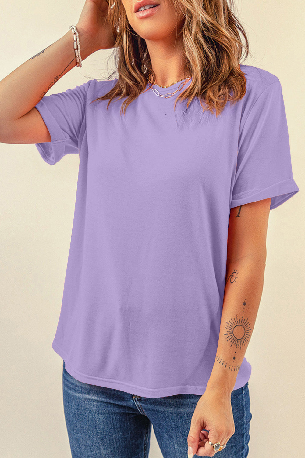 KaleaBoutique Casual Plain Crew Neck Tee - KaleaBoutique.com