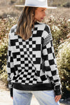 KaleaBoutique Checkered Print Drop Shoulder Round Neck Sweater - KaleaBoutique.com