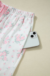 KaleaBoutique Stylish Floral Lettuce Trim Tee and Shorts Ribbed Lounge Set - KaleaBoutique.com