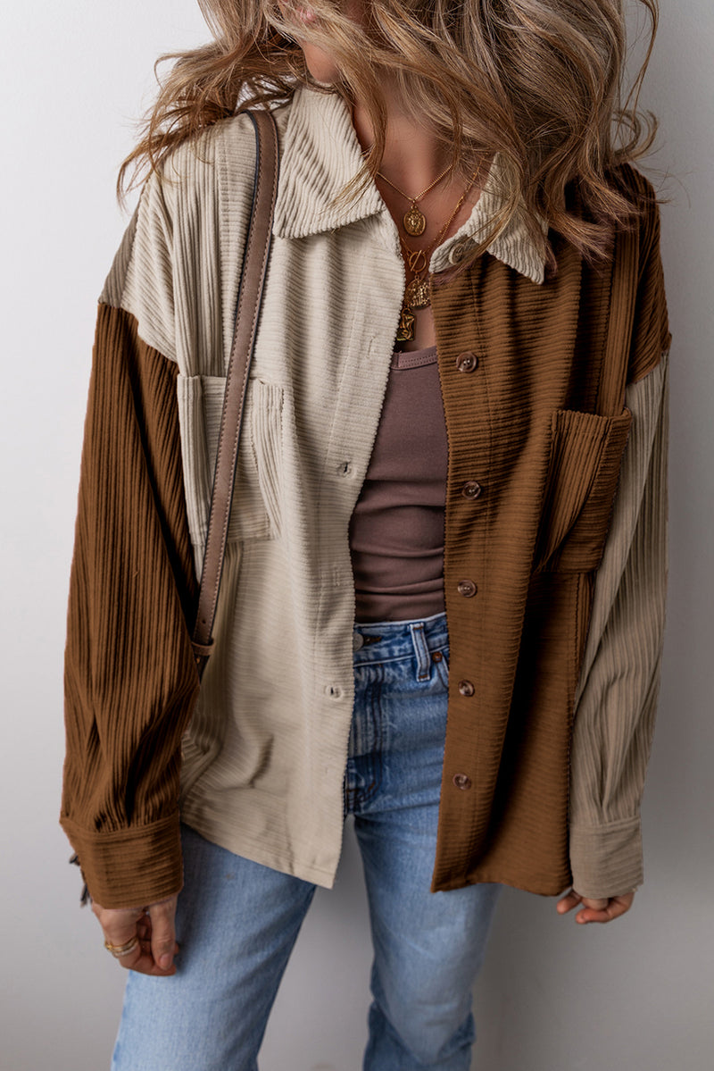 KaleaBoutique Color Block Chest Pockets Buttoned Corduroy Shacket - KaleaBoutique.com