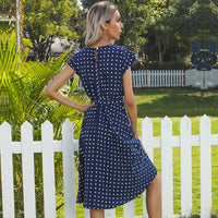 Women's Polka-Dot Round-Neck Tie-Waist Midi Dress - KaleaBoutique.com