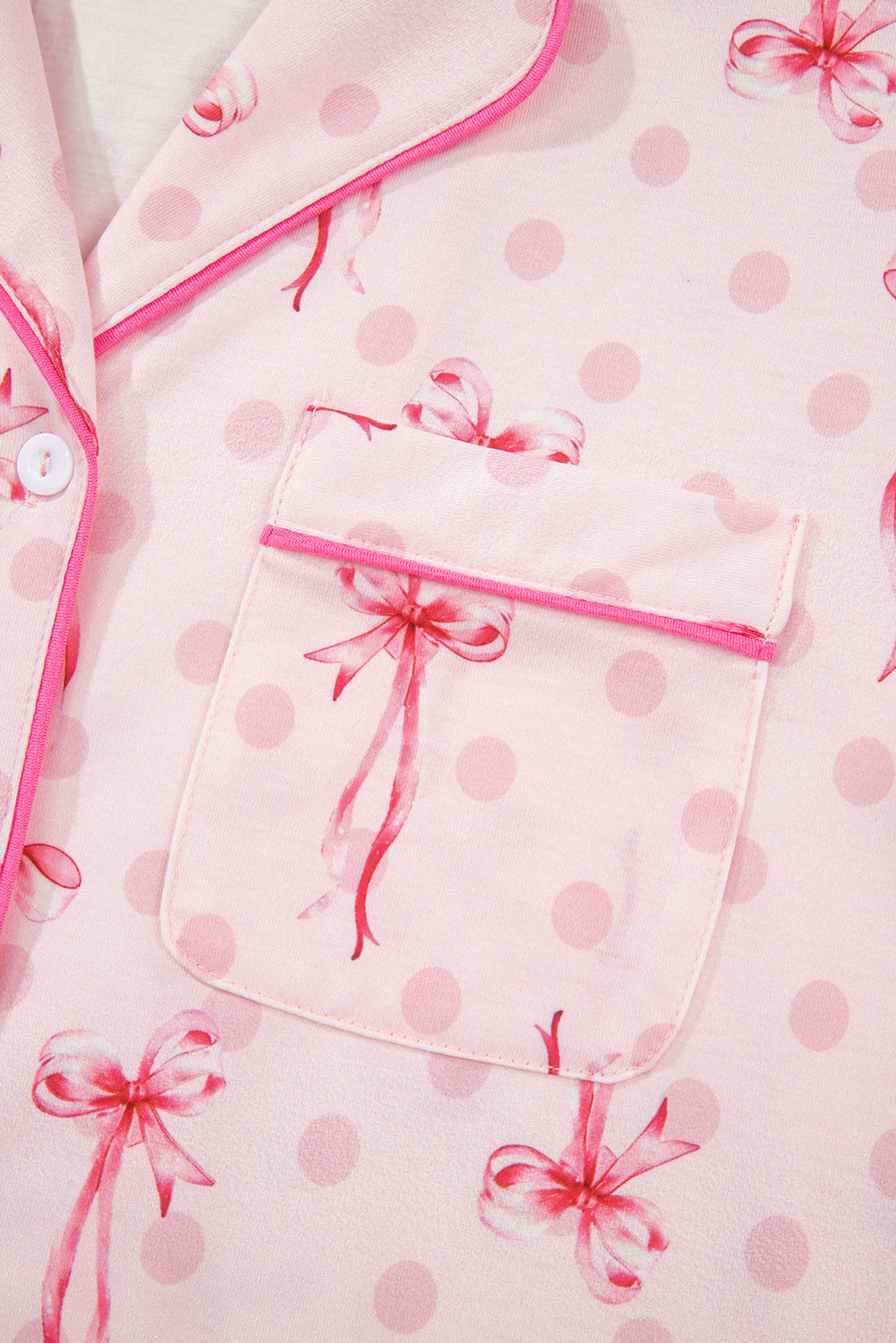 KaleaBoutique Stylish Bow Print Contrast Pipping Short Pajamas Set - KaleaBoutique.com