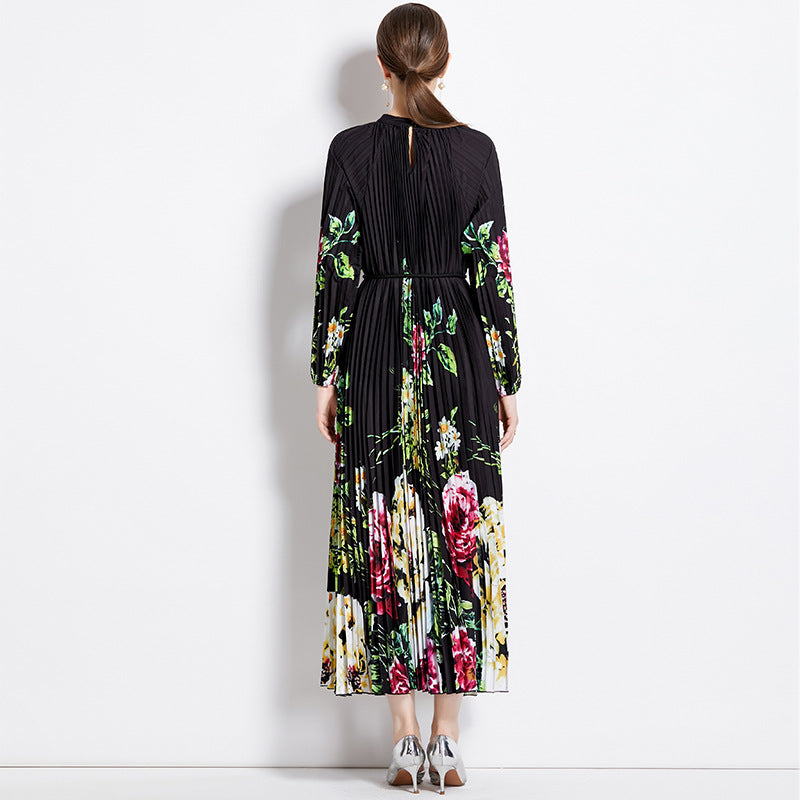 Women's Floral Keyhole-Neck Lantern-Sleeve Pleated Midi Dress - KaleaBoutique.com