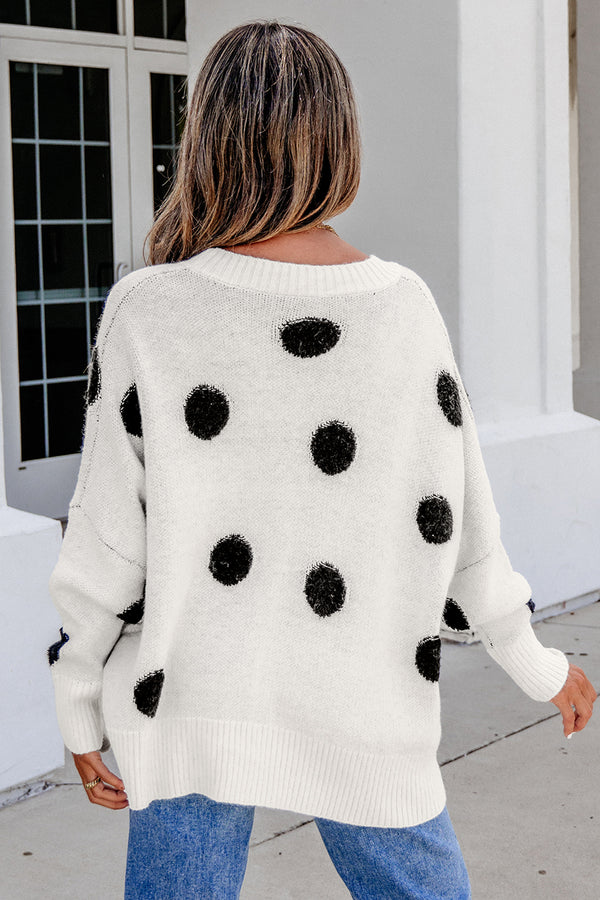 KaleaBoutique Stylish Polka Dot Button Front Oversized V Neck Cardigan - KaleaBoutique.com