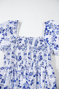 KaleaBoutique Stylish Floral Print Square Neck Bubble Sleeve High Waist Maxi Dress - KaleaBoutique.com