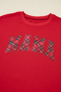 KaleaBoutique Comfortable Plaid Mama Graphic Christmas Holiday Crewneck Pullover and Pants Two Piece Lounge Set - KaleaBoutique.com
