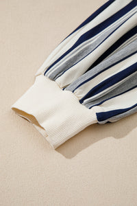 KaleaBoutique Stylish Striped Ribbed Stand Neck Long Sleeve Shift Silhouette Sweatshirt - KaleaBoutique.com