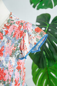 KaleaBoutique Comfortable Floral Print V Neck Contrast Trim Flutter Sleeve Long Dress - KaleaBoutique.com