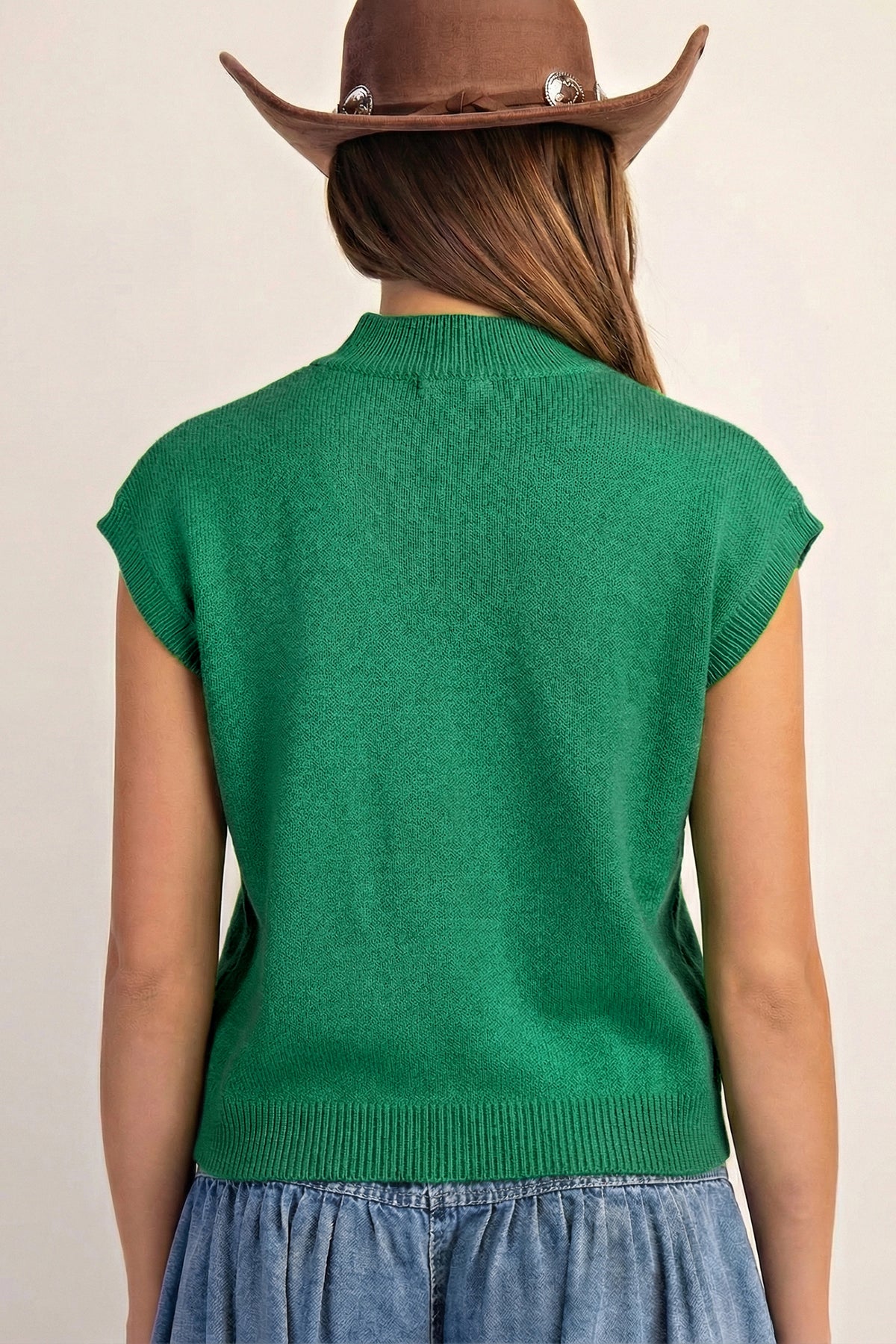 KaleaBoutique Comfortable Corded Horseshoes Ribbed Trim Mock Neck Short Sleeve Sweater - KaleaBoutique.com