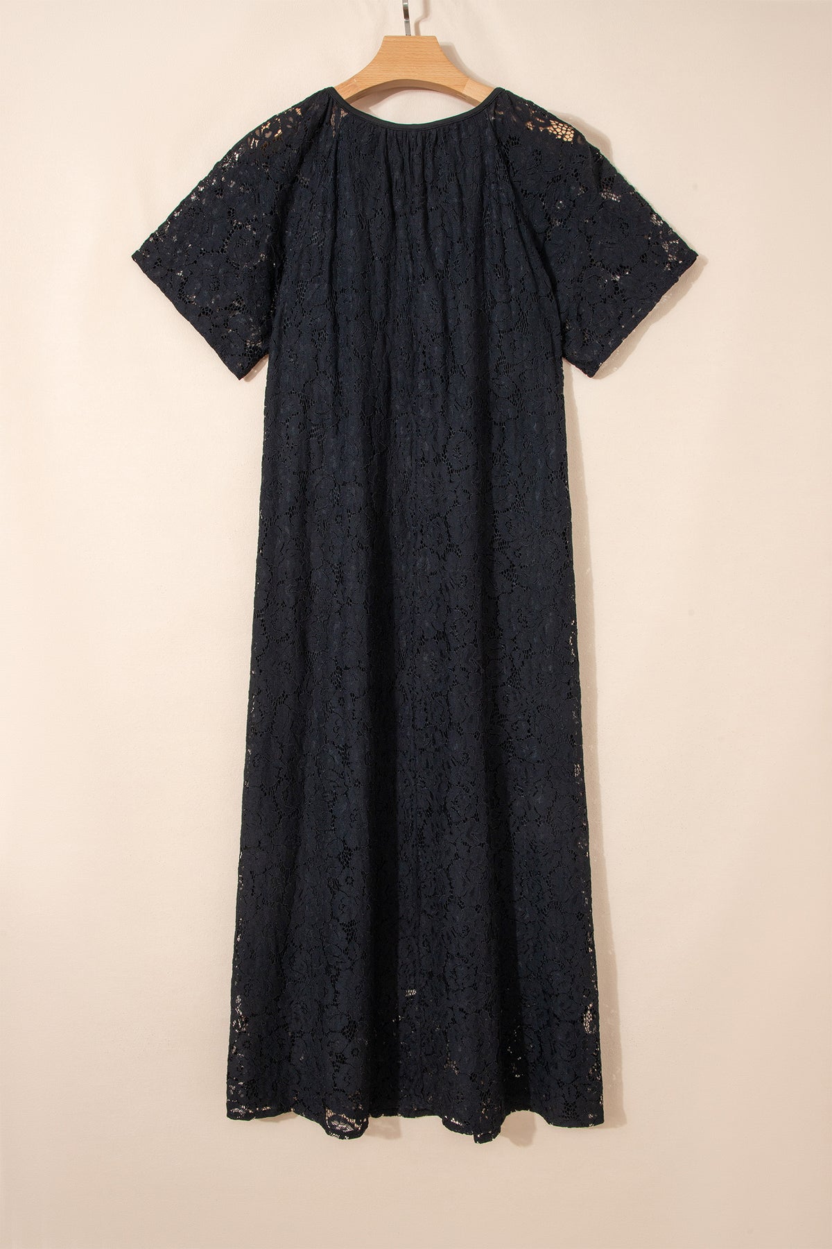 KaleaBoutique Comfortable Floral Lace Overlay Tassel Tie Short Sleeve Beach Vacation Loose Maxi Dress - KaleaBoutique.com
