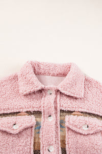KaleaBoutique Western Aztec Print Sherpa Splicing Buttoned Flap Pocket Coat - KaleaBoutique.com