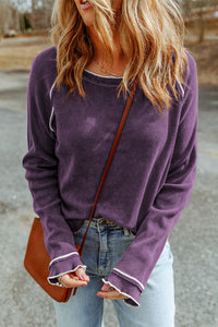 KaleaBoutique Stylish Textured Round Neck Long Sleeve Top - KaleaBoutique.com