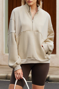 KaleaBoutique Stylish Half Zip Stand Collar Exposed Seam Solid Color Casual Sweatshirt - KaleaBoutique.com