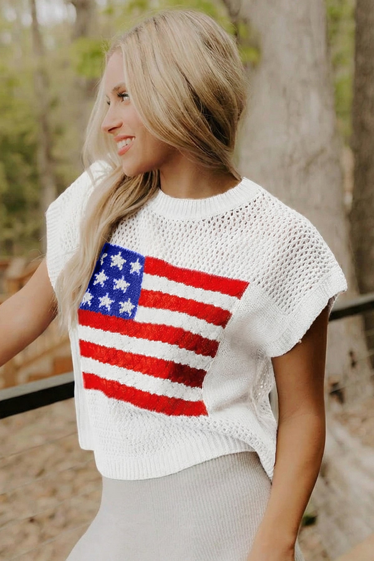 KaleaBoutique Stylish Flag Graphic Short Sleeve Sweater Top - KaleaBoutique.com