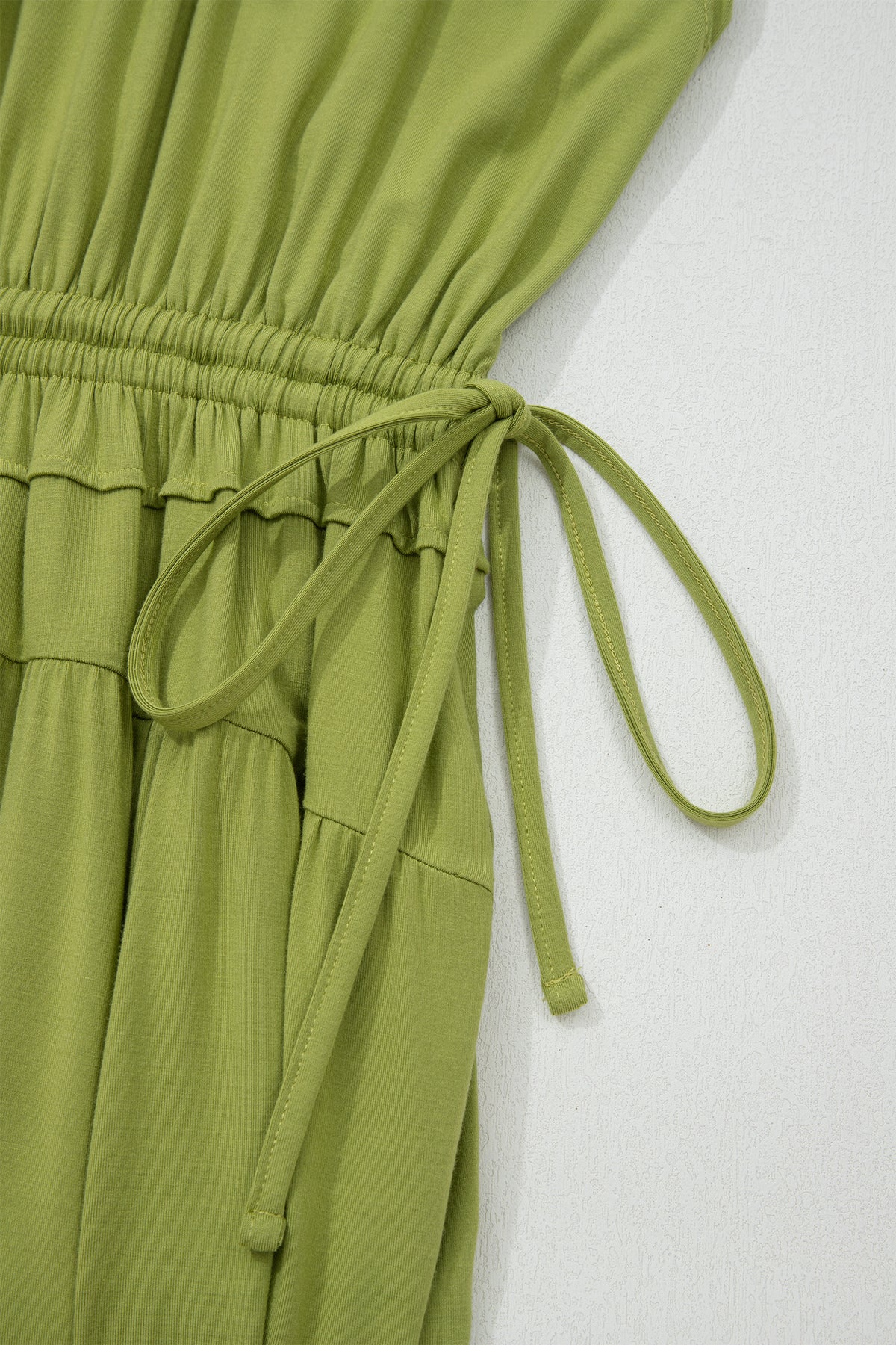 KaleaBoutique Comfortable Solid V Neck Cap Sleeve Tunic Elastic Waist Versatile Maxi Dress - KaleaBoutique.com