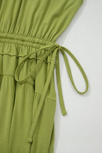 KaleaBoutique Comfortable Solid V Neck Cap Sleeve Tunic Elastic Waist Versatile Maxi Dress - KaleaBoutique.com