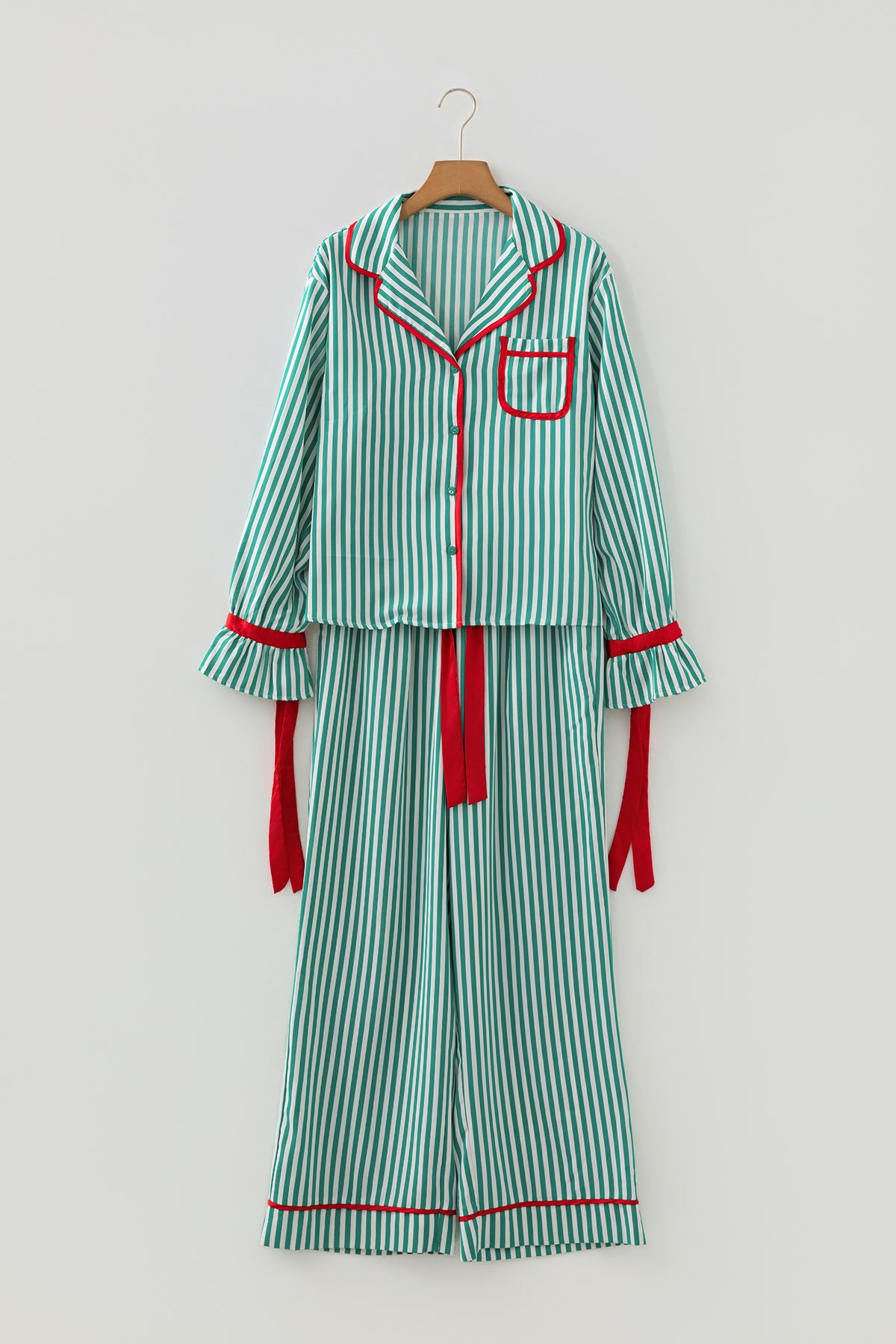 KaleaBoutique Comfortable Contrast Velvet Trim Bow Knot Waist 2pcs Pajama Set - KaleaBoutique.com