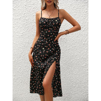New Polka Dot Print Suspender Dress Summer Sexy Split Long Dresses For Womens Clothing - KaleaBoutique.com