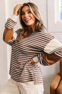 KaleaBoutique Stylish Collar V Neck Color Block Detail Long Sleeve Pullover Top - KaleaBoutique.com