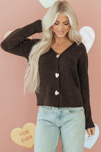 KaleaBoutique Comfortable Heart Metal Button V Neck Cardigan Sweater - KaleaBoutique.com