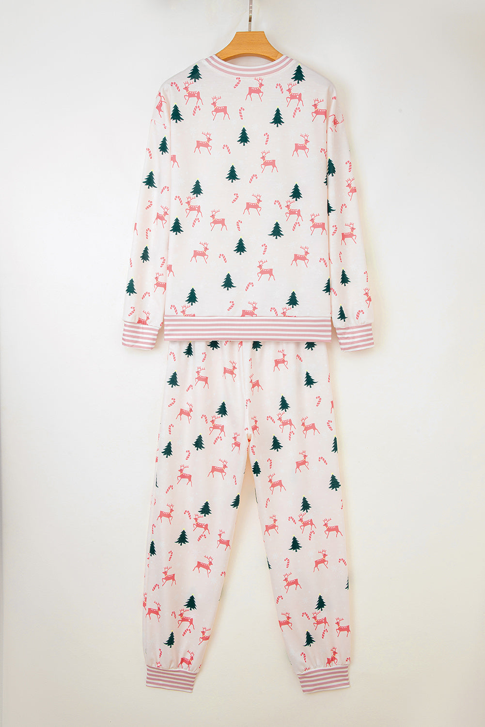KaleaBoutique Comfortable Bow Christmas Tree Print Contrast Striped Banding 2pcs Lounge Set - KaleaBoutique.com