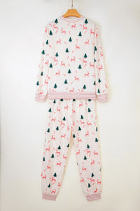 KaleaBoutique Comfortable Bow Christmas Tree Print Contrast Striped Banding 2pcs Lounge Set - KaleaBoutique.com