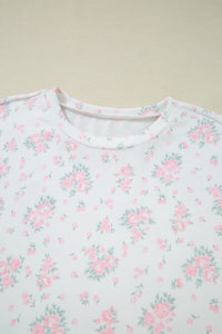 KaleaBoutique Stylish Floral Lettuce Trim Tee and Shorts Ribbed Lounge Set - KaleaBoutique.com