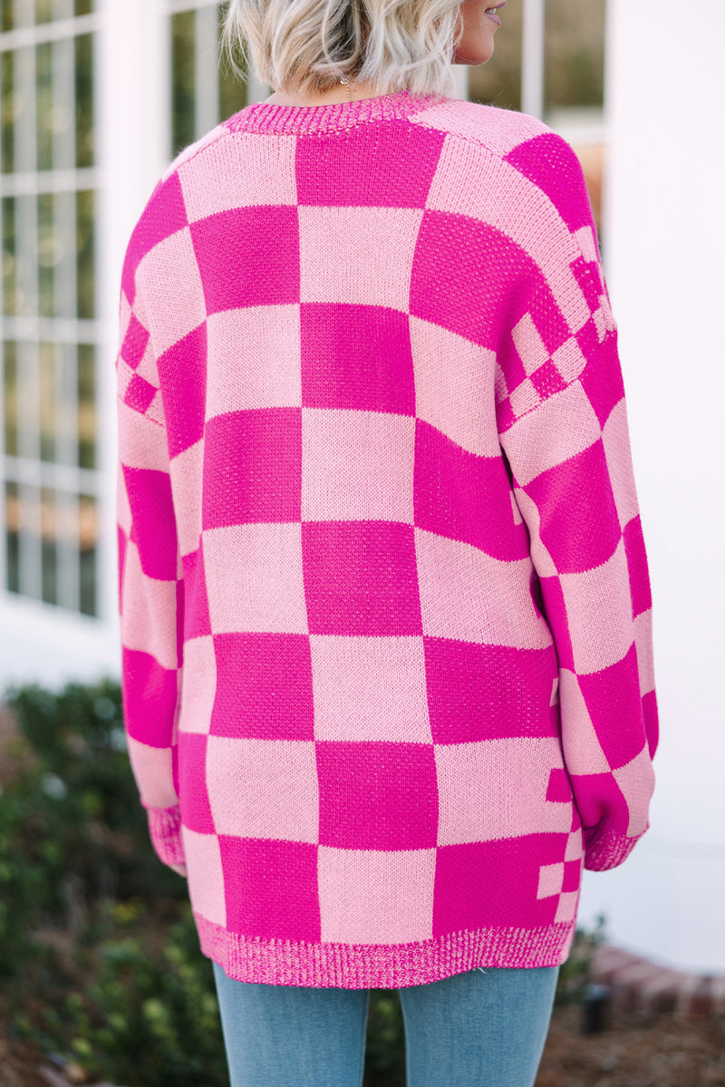 KaleaBoutique Stylish Checkered Printed Ribbed Trim Open Front Cardigan - KaleaBoutique.com