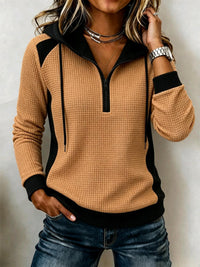 Women's Waffle-knit Half-zip Hooded Sweatshirt - KaleaBoutique.com